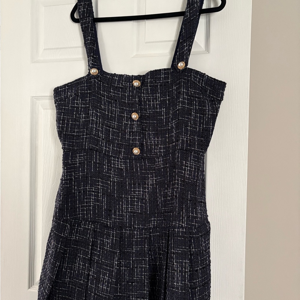 Stylish Navy Dress with Button Accents